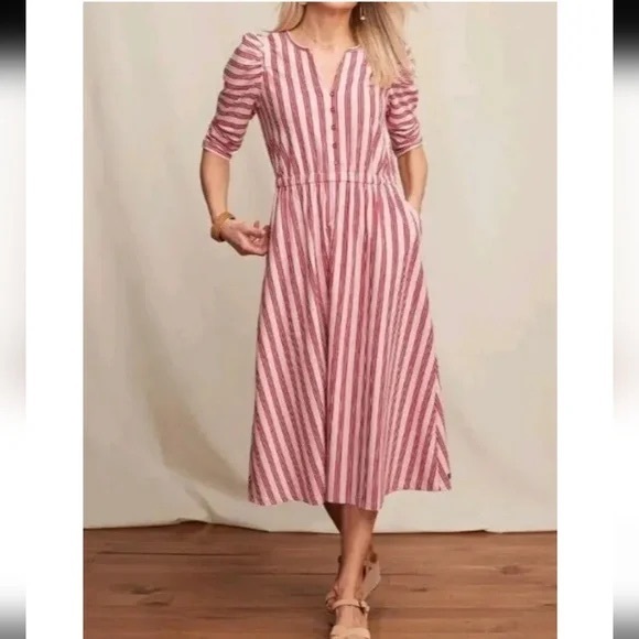 Matilda Jane Red Striped Puffed Shoulder Midi Dress - Picture 1 of 9